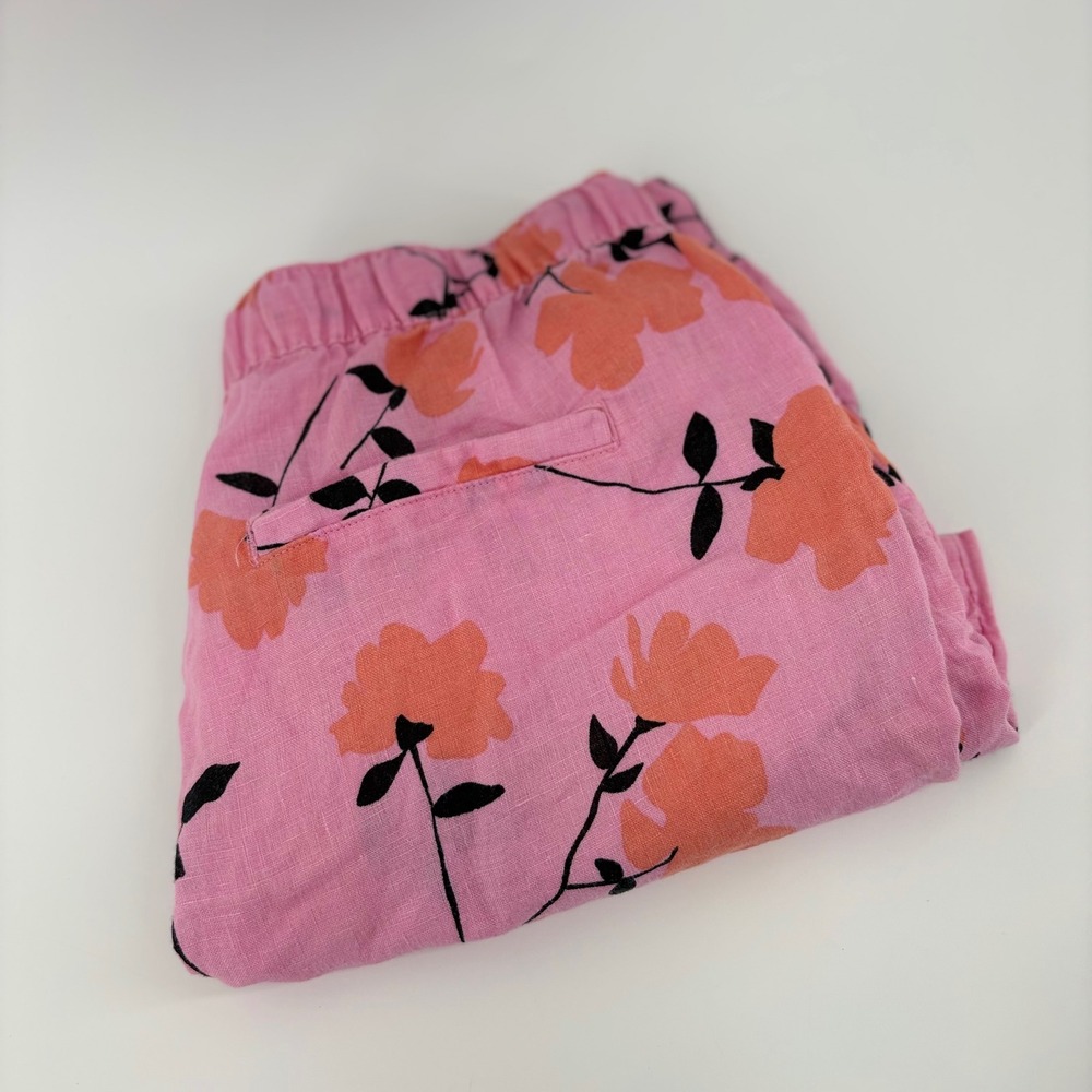 Cynthia Rowley Women Size M Pink Floral 100% Linen Drawstring Shorts